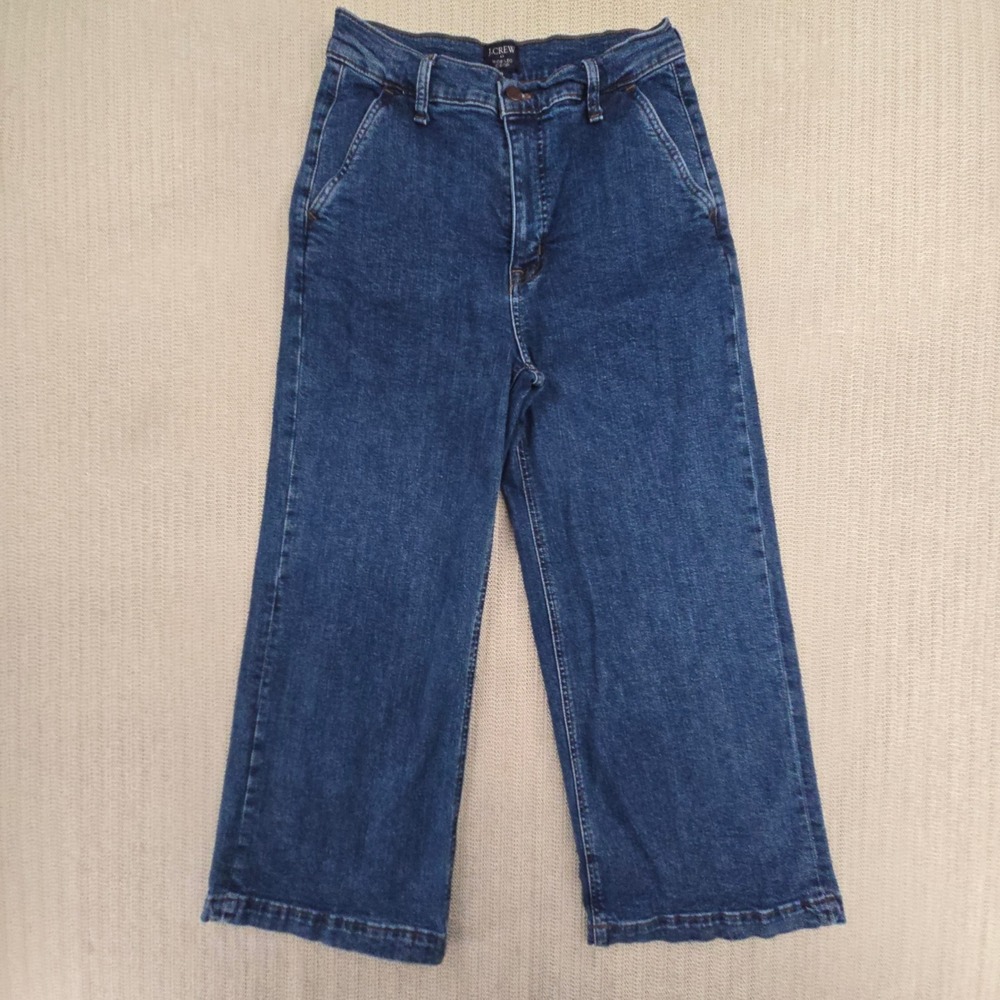 J.Crew Wide-Leg Crop Jeans‎ Womens 28 Blue High Rise Stretch Denim Pants Casual